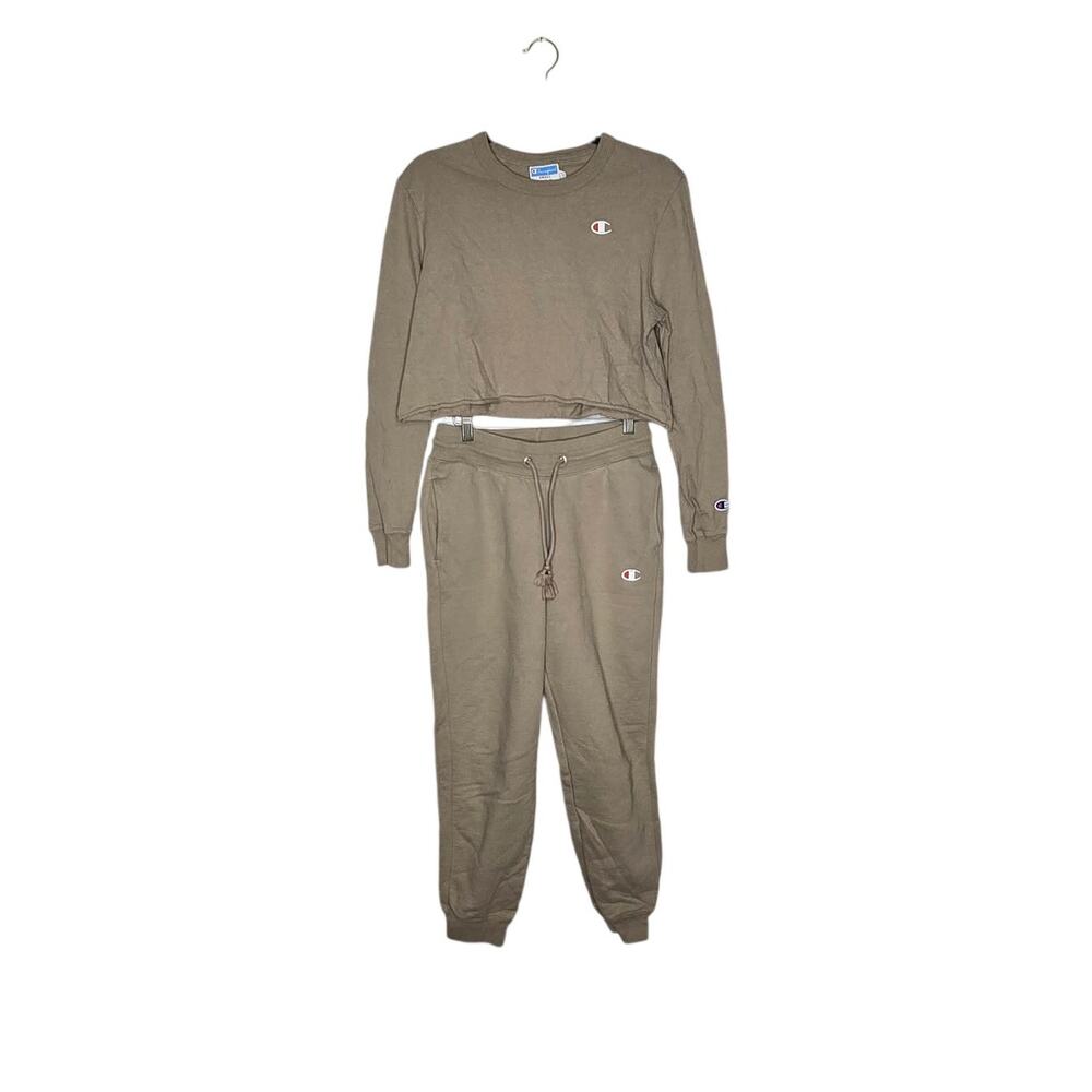 Champion Reverse Weave Matching Set Small Cropped Top & Joggers Taupe